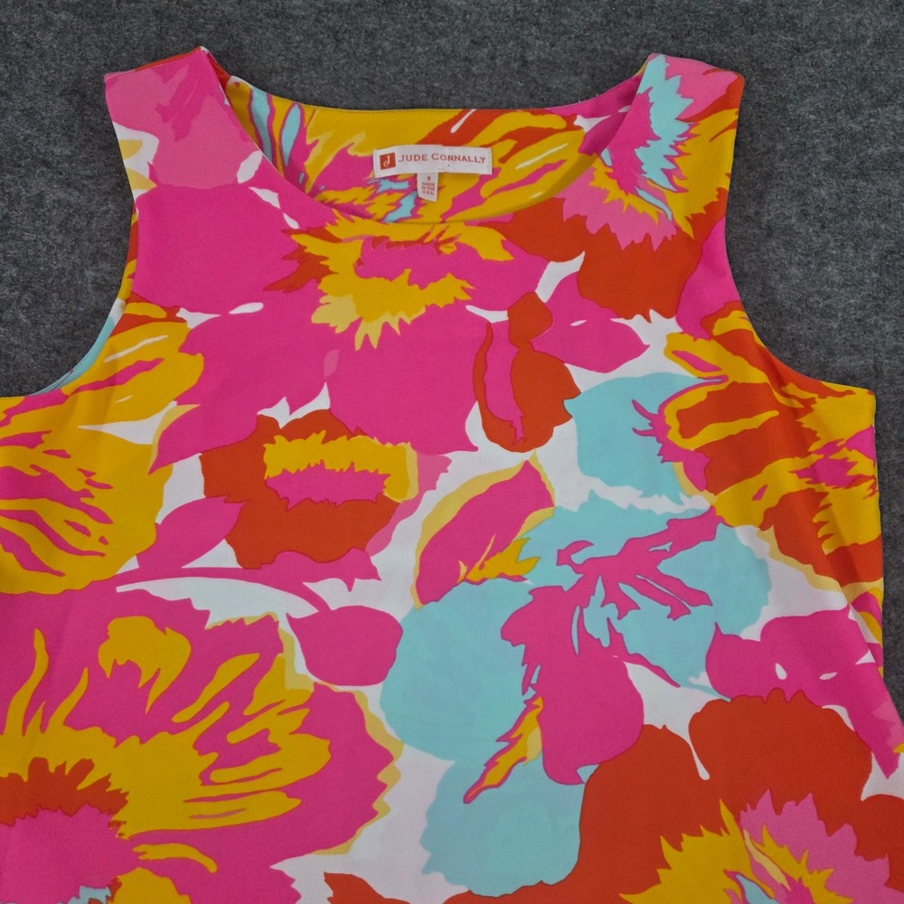 Jude Connally Beth Shift Dress Womens 8 Pink Orange Floral Jude Cloth Sleeveless - Picture 2 of 6